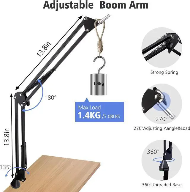 Alt view image 6 of 7 - Universal Wall Mount Microphone Arm and Table Boom Arm Mic Stand, Compatible with HyperX QuadCast, Blue Yeti, Blue Snowball and Most of Mic by SUNMON