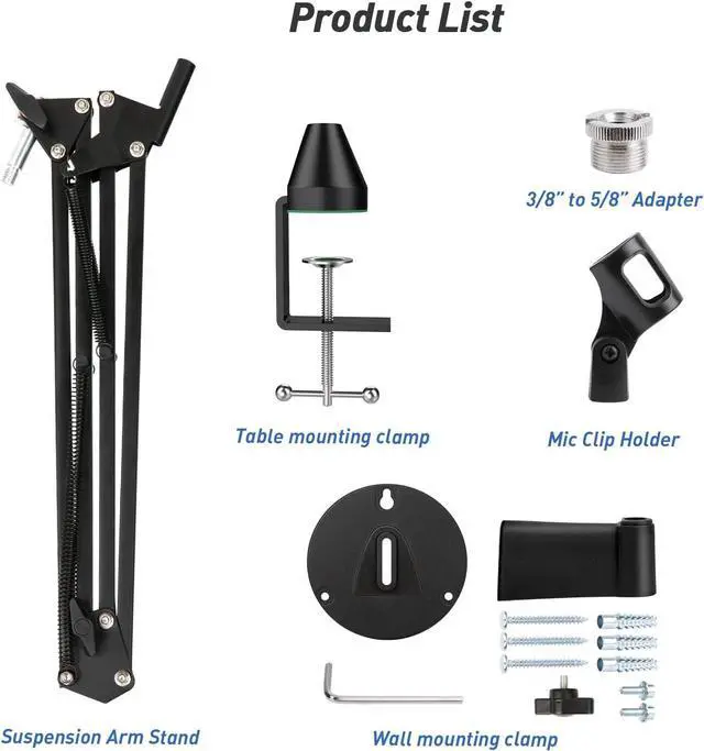 Alt view image 3 of 7 - Universal Wall Mount Microphone Arm and Table Boom Arm Mic Stand, Compatible with HyperX QuadCast, Blue Yeti, Blue Snowball and Most of Mic by SUNMON