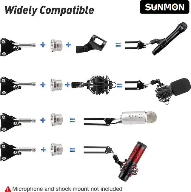 Alt view image 5 of 7 - Universal Wall Mount Microphone Arm and Table Boom Arm Mic Stand, Compatible with HyperX QuadCast, Blue Yeti, Blue Snowball and Most of Mic by SUNMON