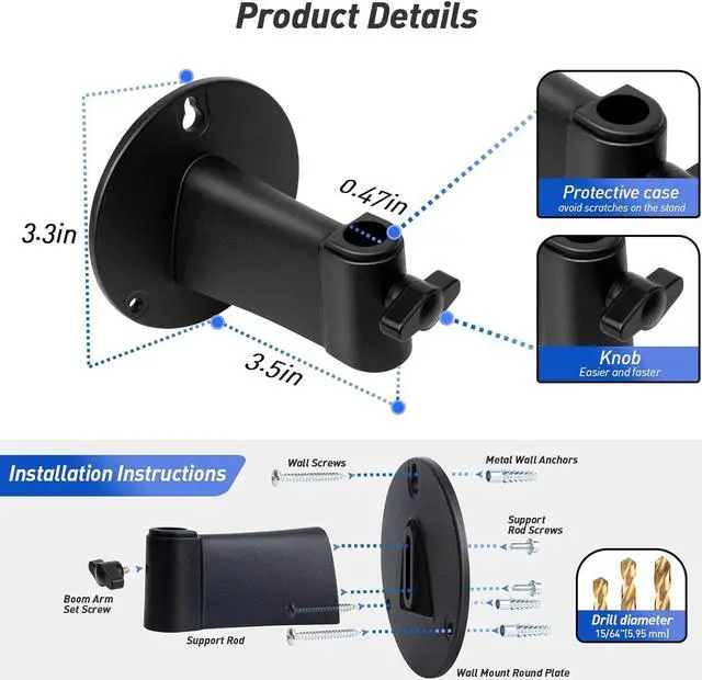 Alt view image 4 of 7 - Universal Wall Mount Microphone Arm and Table Boom Arm Mic Stand, Compatible with HyperX QuadCast, Blue Yeti, Blue Snowball and Most of Mic by SUNMON