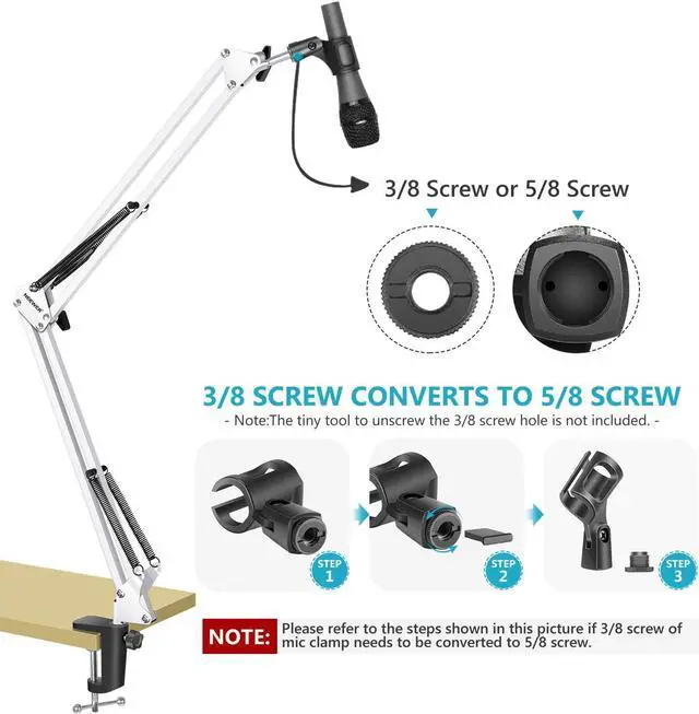 Alt view image 4 of 7 - NEEWER Adjustable Microphone Suspension Boom Scissor Arm Stand, Max Load 1 KG Mic Stand for Radio Broadcasting, Voice-Over, Stage and TV Stations, Compatible with Blue Yeti Snowball Yeti X,etc (White)