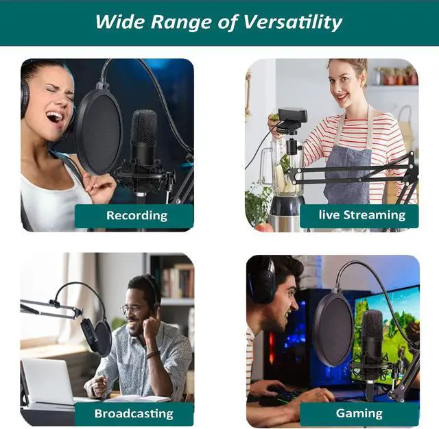 Alt view image 7 of 7 - Mythco Microphone Stand, Boom Arm Mic Stand Webcam Stand for Blue Yeti and Other Mics with Mic Shock Mount 3/8" to 5/8" Screw Adapter Windscreen Pop Filter Mic Clip Holder, Cable Ties