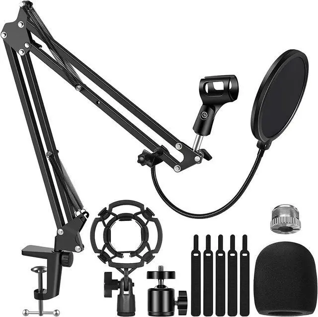 Main image of Mythco Microphone Stand, Boom Arm Mic Stand Webcam Stand for Blue Yeti and Other Mics with Mic Shock Mount 3/8" to 5/8" Screw Adapter Windscreen Pop Filter Mic Clip Holder, Cable Ties