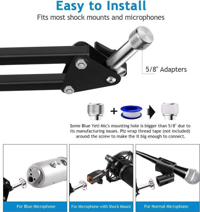 Alt view image 5 of 7 - NEUMA Professional Microphone Stand with Pop Filter Heavy Duty Mic Microphone Suspension Scissor Arm Stand and Windscreen Mask Shield for Blue Yeti and Other Mic