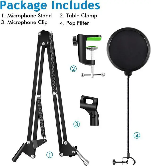 Alt view image 3 of 7 - NEUMA Professional Microphone Stand with Pop Filter Heavy Duty Mic Microphone Suspension Scissor Arm Stand and Windscreen Mask Shield for Blue Yeti and Other Mic