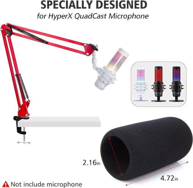 Alt view image 2 of 7 - SUNMON QuadCast Boom Arm with Foam Cover, Adjustable Microphone Mic Stand for HyperX QuadCast, QuadCast S, Rotatable Mic Arm with 3/8 to 5/8 Adapter (Red)