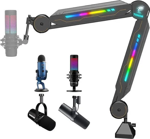 Main image of RGB Boom Arm, TONOR Adjustable Mic Stand with RGB Light for Hyperx QuadCast/Blue Yeti/Shure SM7/Rode NT1, Rotatable Suspension Boom Scissor Stand for Gaming Streaming Podcasting YouTube Recording T90