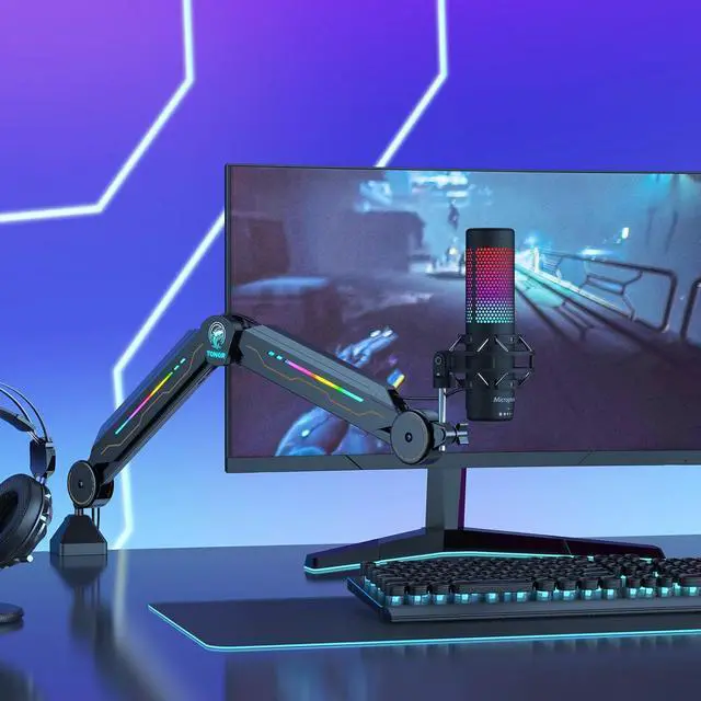 Alt view image 4 of 7 - RGB Boom Arm, TONOR Adjustable Mic Stand with RGB Light for Hyperx QuadCast/Blue Yeti/Shure SM7/Rode NT1, Rotatable Suspension Boom Scissor Stand for Gaming Streaming Podcasting YouTube Recording T90