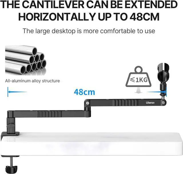 Alt view image 2 of 7 - Upgrade ULANZI LS26 Low Profile Mic Arm, Aluminum 360° Rotatable Foldable Microphone Low Arm Desk Mount for Podcast/Streaming/Gaming/Radio Studio w Mic Clip 1/4" 3/8" 5/8" Screw for Most Mics