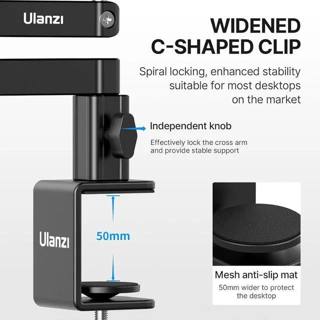 Alt view image 4 of 7 - Upgrade ULANZI LS26 Low Profile Mic Arm, Aluminum 360° Rotatable Foldable Microphone Low Arm Desk Mount for Podcast/Streaming/Gaming/Radio Studio w Mic Clip 1/4" 3/8" 5/8" Screw for Most Mics