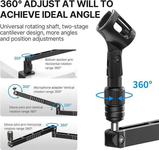 Alt view image 3 of 7 - Upgrade ULANZI LS26 Low Profile Mic Arm, Aluminum 360° Rotatable Foldable Microphone Low Arm Desk Mount for Podcast/Streaming/Gaming/Radio Studio w Mic Clip 1/4" 3/8" 5/8" Screw for Most Mics