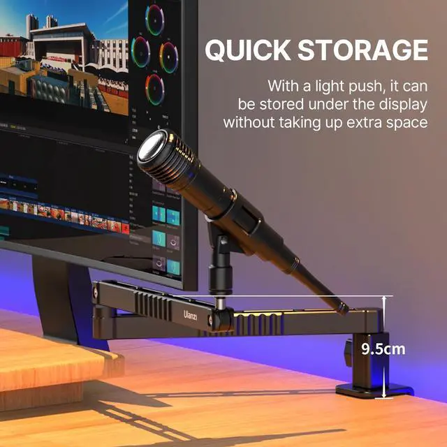 Alt view image 6 of 7 - Upgrade ULANZI LS26 Low Profile Mic Arm, Aluminum 360° Rotatable Foldable Microphone Low Arm Desk Mount for Podcast/Streaming/Gaming/Radio Studio w Mic Clip 1/4" 3/8" 5/8" Screw for Most Mics