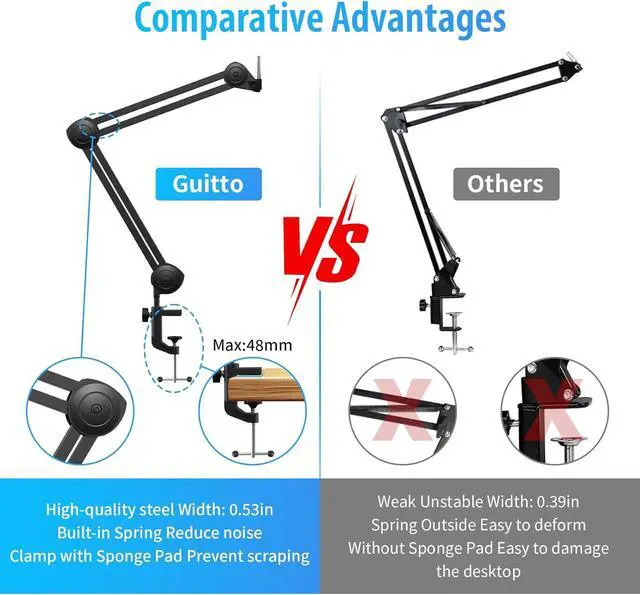 Alt view image 2 of 7 - GUITTO Mic Boom Arm - Upgraded Microphone Arm Stand Heavy Duty Stable Microphone Mount Arms Perfect for Quadcast,Streaming,Gaming,Home Office,Podcast GMS-02