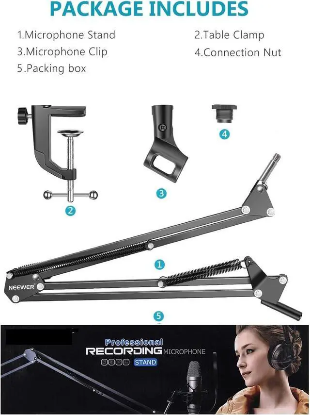 Alt view image 3 of 7 - Adjustable Microphone Suspension Boom Scissor Arm Stand, Max Load 1 KG Compact Mic Stand for Radio Broadcasting, Includes 2 Months of Music Lessons