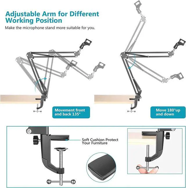 Alt view image 5 of 7 - Adjustable Microphone Suspension Boom Scissor Arm Stand, Max Load 1 KG Compact Mic Stand for Radio Broadcasting, Includes 2 Months of Music Lessons