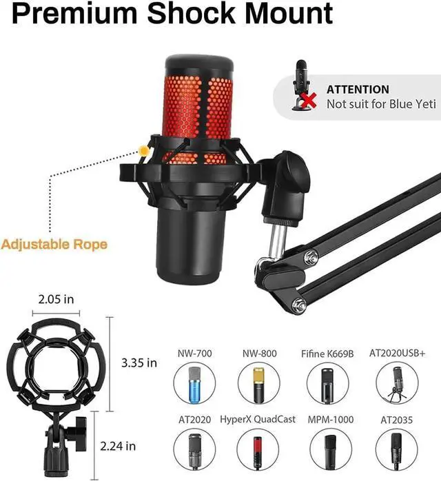 Alt view image 5 of 7 - Microphone Stand for Blue Yeti, Boom Arm Scissor Mic Stand with Windscreen and Double layered screen Pop Filter Heavy Duty Mic Boom Scissor Arm Stands, Broadcasting and Recording.Game