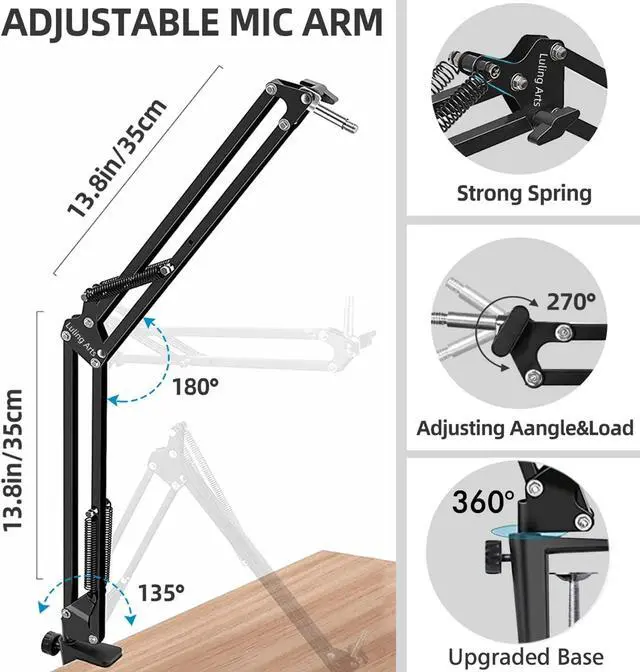 Alt view image 6 of 7 - Microphone Stand for Blue Yeti, Boom Arm Scissor Mic Stand with Windscreen and Double layered screen Pop Filter Heavy Duty Mic Boom Scissor Arm Stands, Broadcasting and Recording.Game