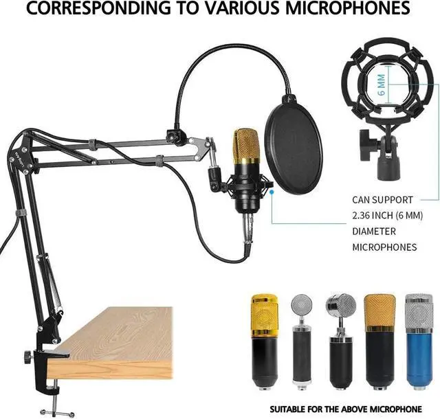 Alt view image 3 of 7 - Microphone Stand for Blue Yeti, Boom Arm Scissor Mic Stand with Windscreen and Double layered screen Pop Filter Heavy Duty Mic Boom Scissor Arm Stands, Broadcasting and Recording.Game