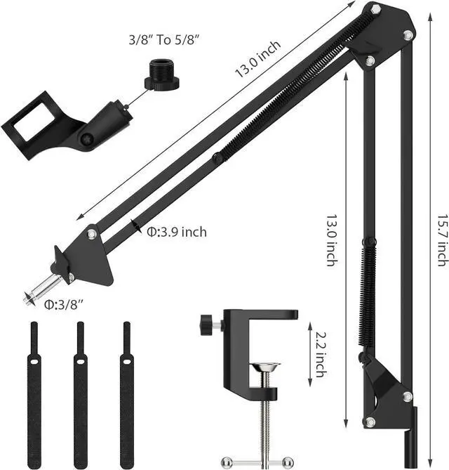 Alt view image 3 of 7 - K KASONIC Microphone Stand, Adjustable Microphone Suspension Boom Scissor Arm Stand for Broadcasting Recording, Voice-Over Sound Studio, Stages, Streaming, Singing and TV Stations