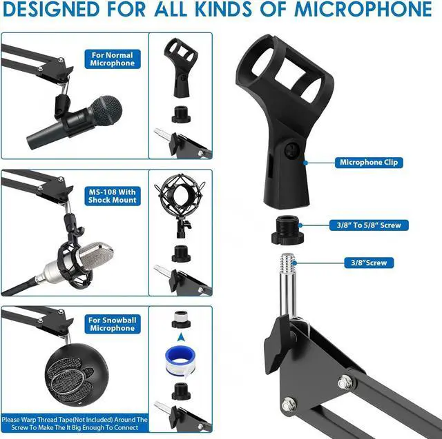 Alt view image 5 of 7 - K KASONIC Microphone Stand, Adjustable Microphone Suspension Boom Scissor Arm Stand for Broadcasting Recording, Voice-Over Sound Studio, Stages, Streaming, Singing and TV Stations