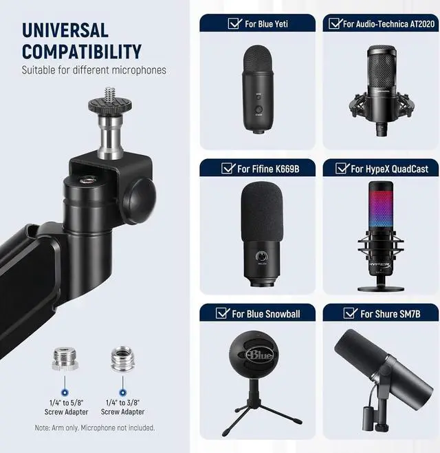 Alt view image 5 of 7 - NEEWER Low Profile Mic Arm Desk Mount, 360° Swivel Boom Arm with Pneumatic Damping Adjustable, Cable Management, Compatible with Shure MV7 SM7B Blue Yeti Gaming Streaming Podcast Microphone, MS002