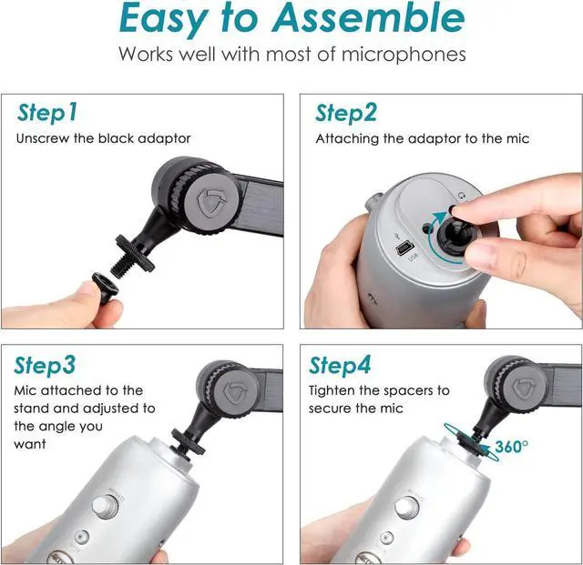 Alt view image 7 of 7 - YOUSHARES Blue Yeti Boom Arm with Pop Filter- Premium Mic Arm for Blue Yeti, Heavy Duty Blue Yeti Microphone Arm and Cable Organizer, Ideal for Gaming and Streaming, 360° Rotating Blue Yeti Mic Stand