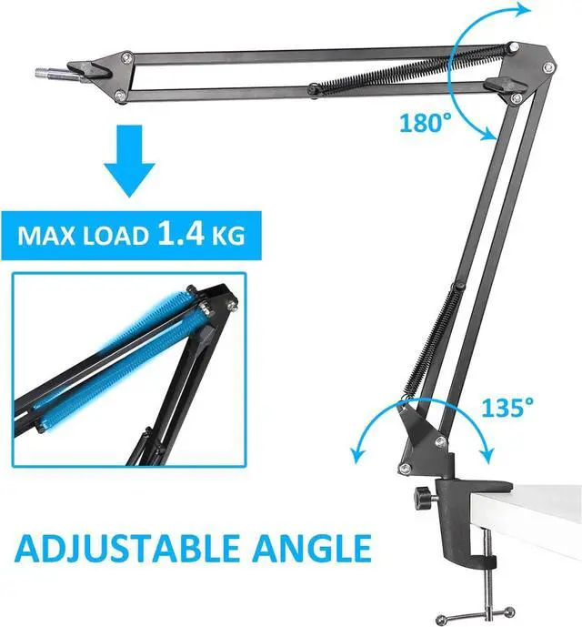 Alt view image 5 of 7 - HyperX SoloCast Boom Arm Microphone Stand YOUSHARES Adjustable Mic Arm Mic Stand with Cable Sleeve Compatible with HyperX SoloCast S Microphone