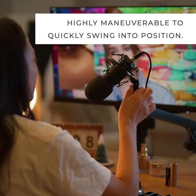 Alt view image 5 of 7 - HumanCentric Low Profile Mic Arm, Adjustable Microphone Boom Arm Desk Mount Ideal for Home Office, Podcasts, Streaming, and Gaming, Space Saving Microphone Arm With Cable Channels Fits 3/8 and 5/8