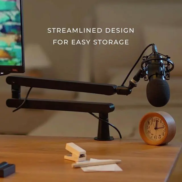Alt view image 2 of 7 - HumanCentric Low Profile Mic Arm, Adjustable Microphone Boom Arm Desk Mount Ideal for Home Office, Podcasts, Streaming, and Gaming, Space Saving Microphone Arm With Cable Channels Fits 3/8 and 5/8