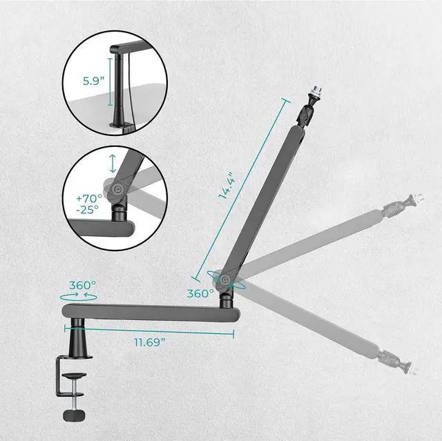 Alt view image 4 of 7 - HumanCentric Low Profile Mic Arm, Adjustable Microphone Boom Arm Desk Mount Ideal for Home Office, Podcasts, Streaming, and Gaming, Space Saving Microphone Arm With Cable Channels Fits 3/8 and 5/8