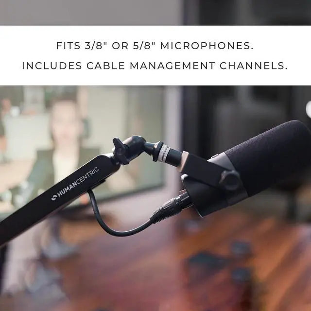 Alt view image 3 of 7 - HumanCentric Low Profile Mic Arm, Adjustable Microphone Boom Arm Desk Mount Ideal for Home Office, Podcasts, Streaming, and Gaming, Space Saving Microphone Arm With Cable Channels Fits 3/8 and 5/8