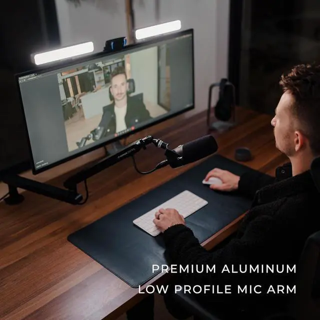 Alt view image 6 of 7 - HumanCentric Low Profile Mic Arm, Adjustable Microphone Boom Arm Desk Mount Ideal for Home Office, Podcasts, Streaming, and Gaming, Space Saving Microphone Arm With Cable Channels Fits 3/8 and 5/8