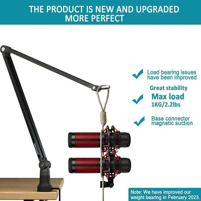 Alt view image 4 of 6 - Mercase Boom Arm, Foldable Desktop Metal Mic Stand, Adjustable Scissor Microphone Arm Stand with Desk Mount Clamp, Hidden Cable Trough, 3/8" to 5/8" Adapter for Blue Yeti Snowball HyperX QuadCast