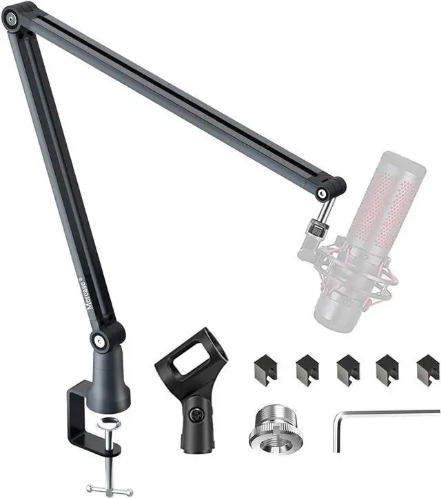 Main image of Mercase Boom Arm, Foldable Desktop Metal Mic Stand, Adjustable Scissor Microphone Arm Stand with Desk Mount Clamp, Hidden Cable Trough, 3/8" to 5/8" Adapter for Blue Yeti Snowball HyperX QuadCast