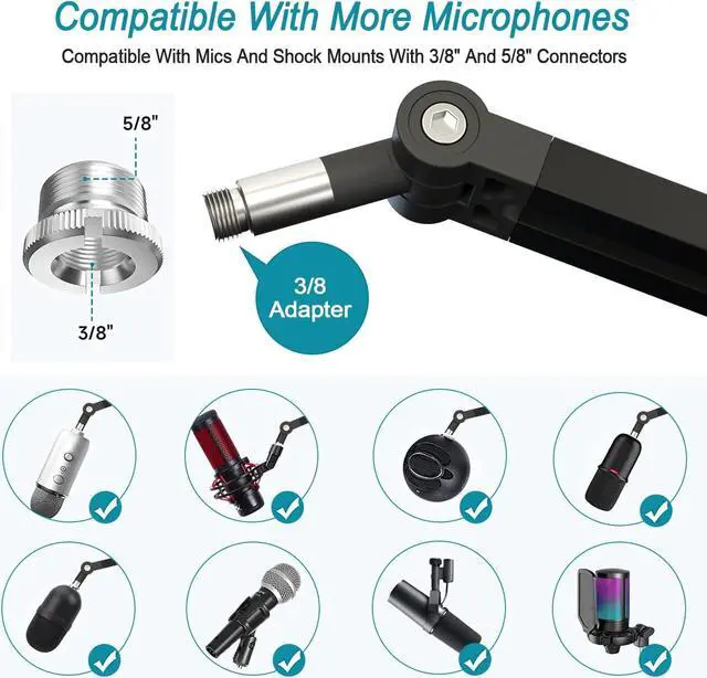 Alt view image 3 of 6 - Mercase Boom Arm, Foldable Desktop Metal Mic Stand, Adjustable Scissor Microphone Arm Stand with Desk Mount Clamp, Hidden Cable Trough, 3/8" to 5/8" Adapter for Blue Yeti Snowball HyperX QuadCast