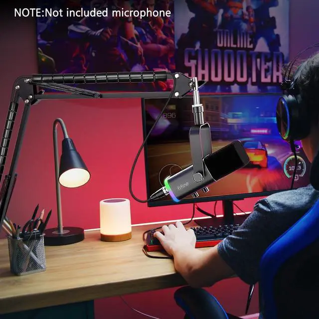 Alt view image 7 of 7 - SUNMON Mic Arm for Fifine AM8, Adjustable Fifine AM8 Boom Arm Mic Stand with 2 Cable Sleeve, 3/8" to 5/8" Screw Adapter Compatible for Fifine K658, Fifine A6V