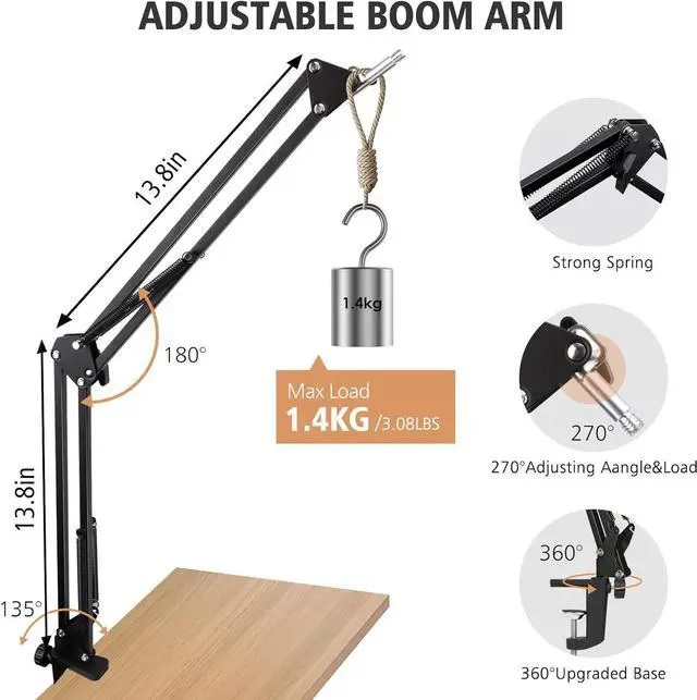Alt view image 4 of 7 - SUNMON Mic Arm for Fifine AM8, Adjustable Fifine AM8 Boom Arm Mic Stand with 2 Cable Sleeve, 3/8" to 5/8" Screw Adapter Compatible for Fifine K658, Fifine A6V