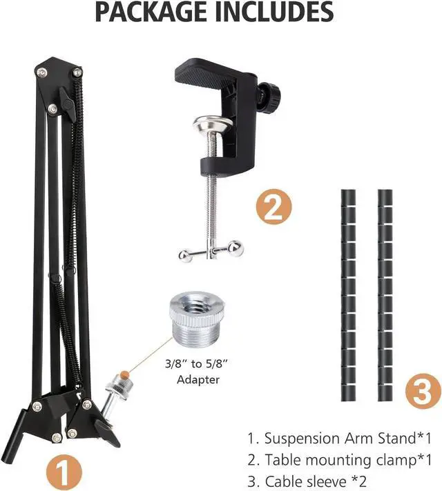 Alt view image 3 of 7 - SUNMON Mic Arm for Fifine AM8, Adjustable Fifine AM8 Boom Arm Mic Stand with 2 Cable Sleeve, 3/8" to 5/8" Screw Adapter Compatible for Fifine K658, Fifine A6V