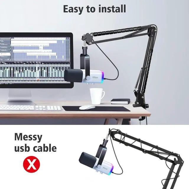 Alt view image 6 of 7 - SUNMON Mic Arm for Fifine AM8, Adjustable Fifine AM8 Boom Arm Mic Stand with 2 Cable Sleeve, 3/8" to 5/8" Screw Adapter Compatible for Fifine K658, Fifine A6V