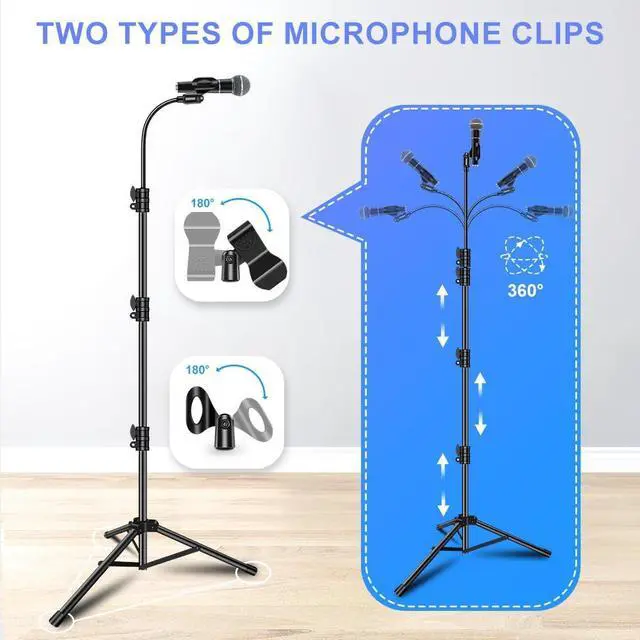 Alt view image 3 of 7 - Mic Stand Boom Microphone Stands Tripod Gooseneck Mic Arm Stand Height Adjustable 3'- 6' with Mic Clips and 3/8" - 5/8" Adapter Microphone stand for Singing Performance Wedding Stage and Mic Mount