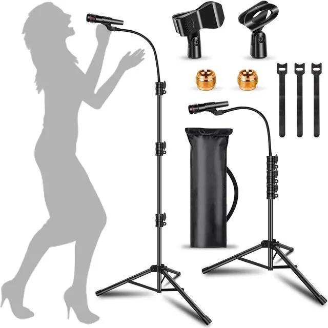 Main image of Mic Stand Boom Microphone Stands Tripod Gooseneck Mic Arm Stand Height Adjustable 3'- 6' with Mic Clips and 3/8" - 5/8" Adapter Microphone stand for Singing Performance Wedding Stage and Mic Mount