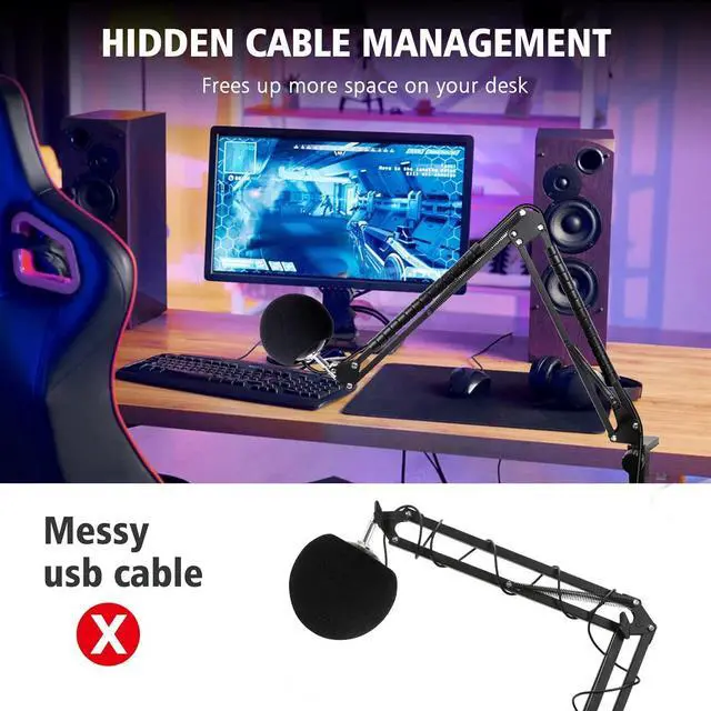 Alt view image 2 of 7 - Blue Snowball Boom Arm Mic Stand with Foam Cover, Compatible with Blue Snowball, Blue Snowball Ice USB Microphone with Cable Sleeve by SUNMON