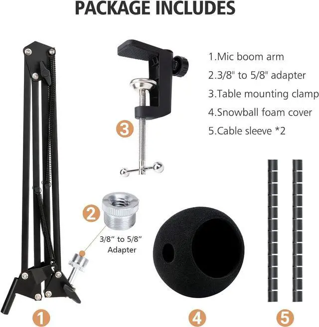 Alt view image 6 of 7 - Blue Snowball Boom Arm Mic Stand with Foam Cover, Compatible with Blue Snowball, Blue Snowball Ice USB Microphone with Cable Sleeve by SUNMON