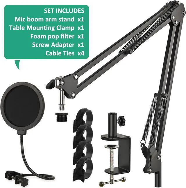 Alt view image 7 of 7 - Rigych SoloCast Mic Boom Arm Stand with Pop Filter, Adjustable Microphone Boom Arm with Upgrade Desk Table Mount Clamp for HyperX SoloCast Condenser Microphone