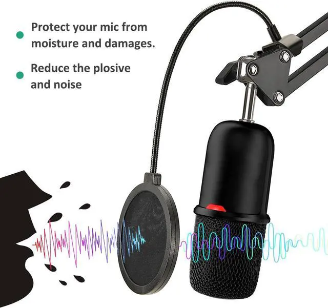 Alt view image 6 of 7 - Rigych SoloCast Mic Boom Arm Stand with Pop Filter, Adjustable Microphone Boom Arm with Upgrade Desk Table Mount Clamp for HyperX SoloCast Condenser Microphone