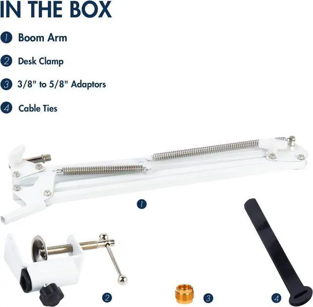 Alt view image 6 of 6 - For Shure Sm7b mv88+ and Mv7 White Boom Arm, Mic Desk White Stand Compatible with Shure Sm7b and Shure mv7 Microphone, Shure Sm7b and Shure Mv7 White Mic Arm Perfect for Podcasts, Gaming
