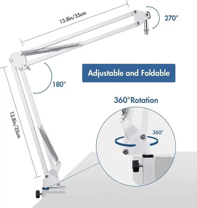 Alt view image 4 of 6 - For Shure Sm7b mv88+ and Mv7 White Boom Arm, Mic Desk White Stand Compatible with Shure Sm7b and Shure mv7 Microphone, Shure Sm7b and Shure Mv7 White Mic Arm Perfect for Podcasts, Gaming