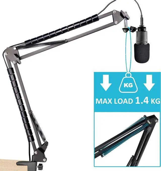 Alt view image 4 of 7 - AT2020 Mic Suspension Boom Scissor Arm Mic Stand with Pop Filter, Compatible with AT2020, AT2020V USB Microphone with Cable Sleeve by SUNMON