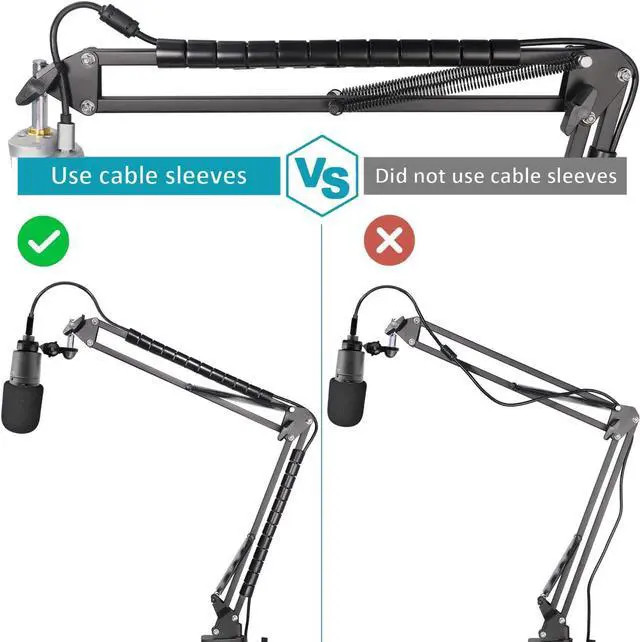 Alt view image 2 of 7 - AT2020 Mic Suspension Boom Scissor Arm Mic Stand with Pop Filter, Compatible with AT2020, AT2020V USB Microphone with Cable Sleeve by SUNMON