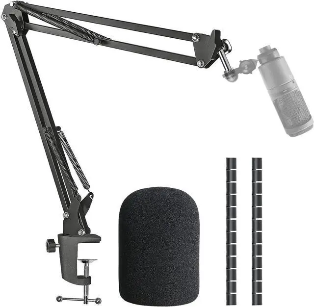 Main image of AT2020 Mic Suspension Boom Scissor Arm Mic Stand with Pop Filter, Compatible with AT2020, AT2020V USB Microphone with Cable Sleeve by SUNMON